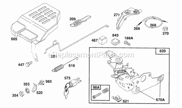 Control Bracket Assy Diagram and Parts List for 126802-0421-01  Briggs and Stratton Engine